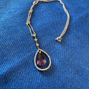 925 Silver and Amethyst Teardrop Necklace with Tiny Diamond accents.